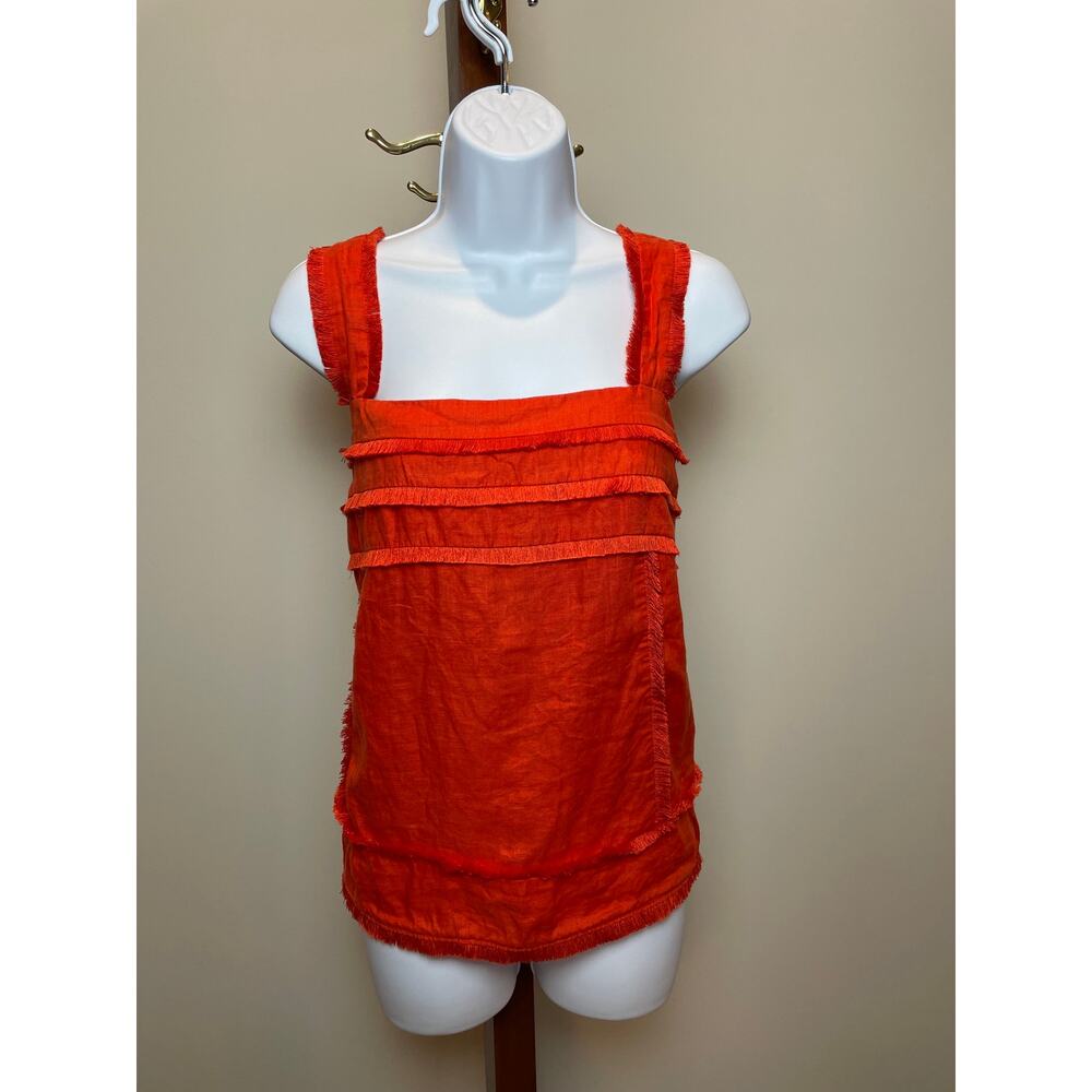 J.Crew 100% Linen Fringe Detail Top Orange Size 14 - Picture 8 of 8